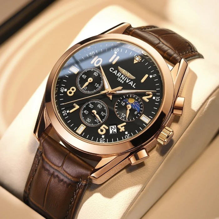 Carnival Brand Fashion Watch Luxury Sapphire Seconds Minutes Counter