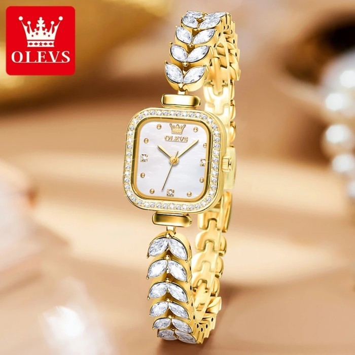 OLEVS Quartz Watch for Women Luxury Square Diamond Wristwatch