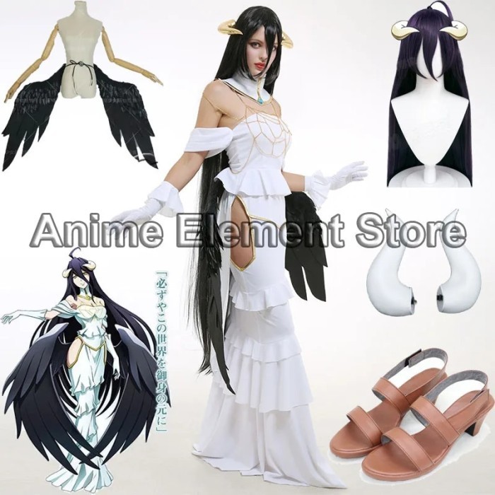 Albedo Cosplay Anime Overlord Cosplay Costume Women White Dress