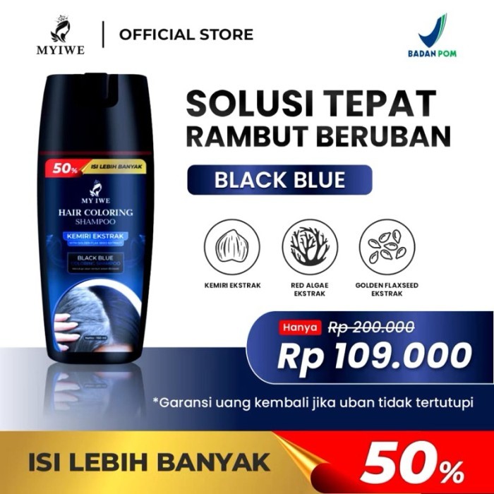 Promo Shampoo Uban My Iwe Black Blue Shampo Penghilang Uban - My Iwe Hair Coloring Shampoo