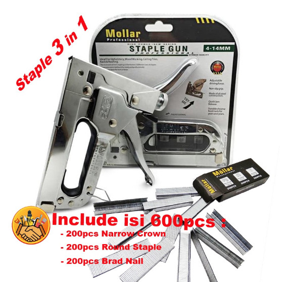 

Staple Gun Tembak Tacker Staples Stepler Hekter mollar 3in1 jok kulit kardus