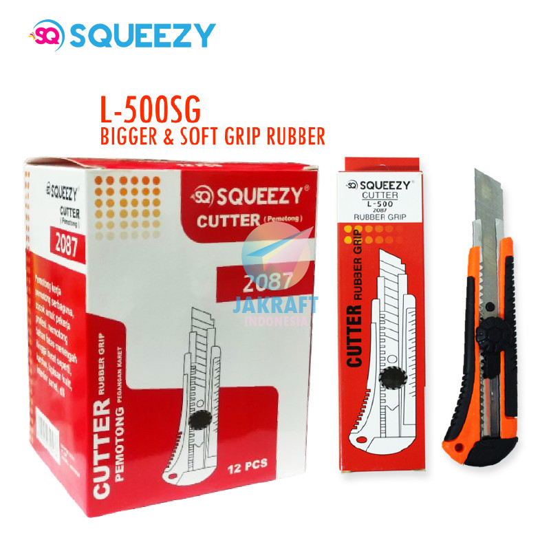 

(12 Pcs) GROSIR Cutter Besar SQUEEZY L-500SG Soft Rubber Grip Tidak Licin Mirip Joyko | PACK