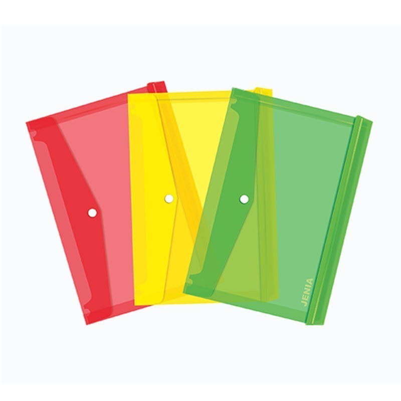 

[READY] PER PAK ISI 12 Jenia Map Kancing Clear Plastik Warna Warni / Map Kancing Ukuran Folio