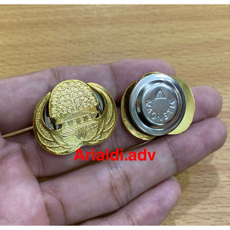 pin korpri eching sepuh emas kulit jeruk ukuran kecil 3 cm magnet