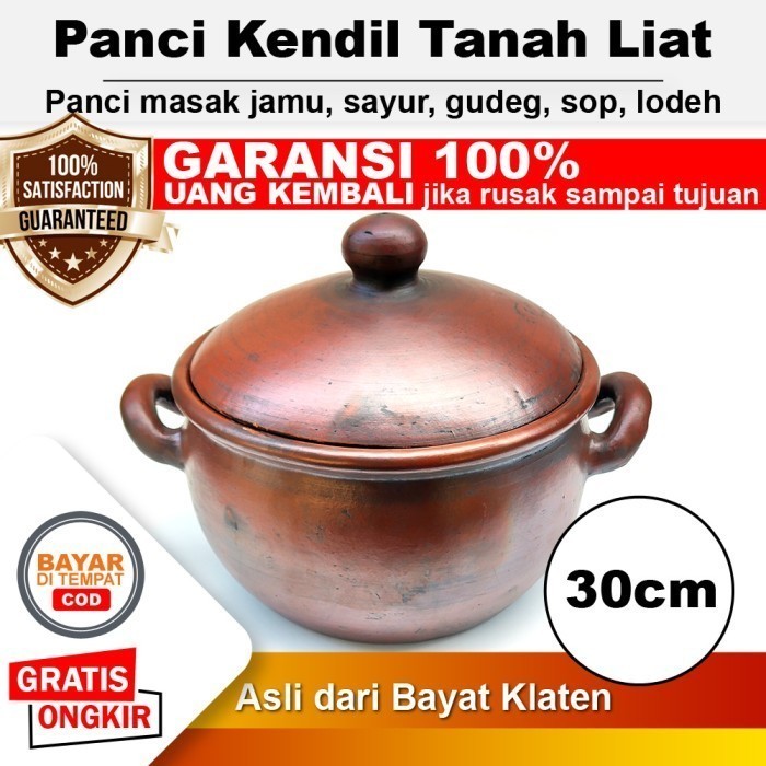Panci Tanah Liat Jumbo Kuali Kendil Gerabah Rebus Sayur Godog Jamu Herbal D30 Diameter 30 cm