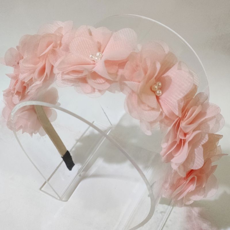 Bando Bunga/ Mahkota Bunga/ Bando Anak/ Bandana bayi/ Flower Crown/ Bondu Bunga/ Pink/ Salem/ Peach