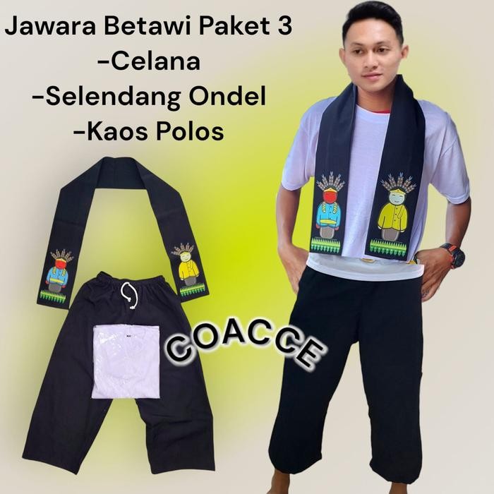 DISKON Setelan Baju aJawara Betawi dapat Celana Pangsi Selendang OndeldanKaosPolos READY STOCK