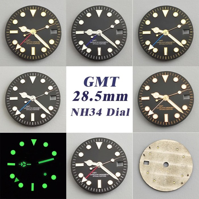 28.5mm NH34 dial GMT dial Watch dial S dial green luminous dial