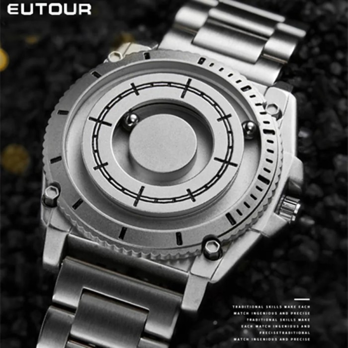Dropshipping EUTOUR Black Metal Magnetic Watch Men Sports Quartz