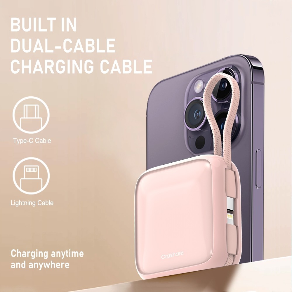 Powerbank Orashare PCM10 10000mAh Super Mini Power Bank 22.5W Super Fast Charge Built In Dual Cable