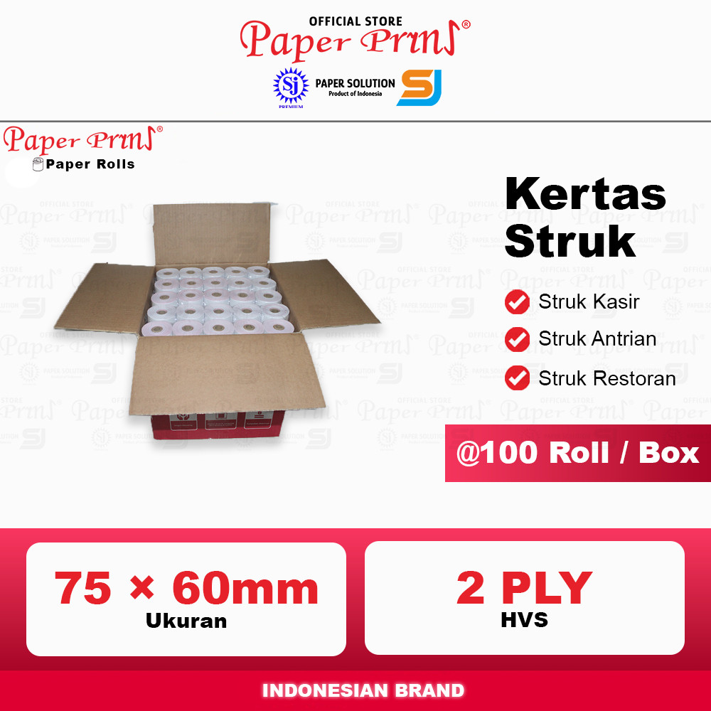 

Kertas Struk Kasir Register Roll NCR Paperyns 2PLY 75 x 60mm (1 Box isi 100 Roll)
