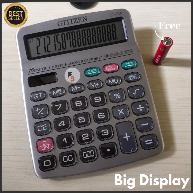 

Kalkulator Calculator Dagang Meja 16 Digit Tombol Transparan Big Display Ukuran Angka Layar Besar