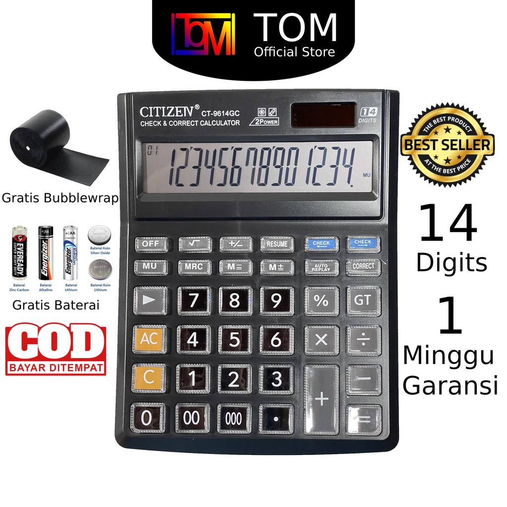 

Kalkulator CITIZEN CT 9614 GC 14 Digit - Calculator Check Dual Two 2 Power