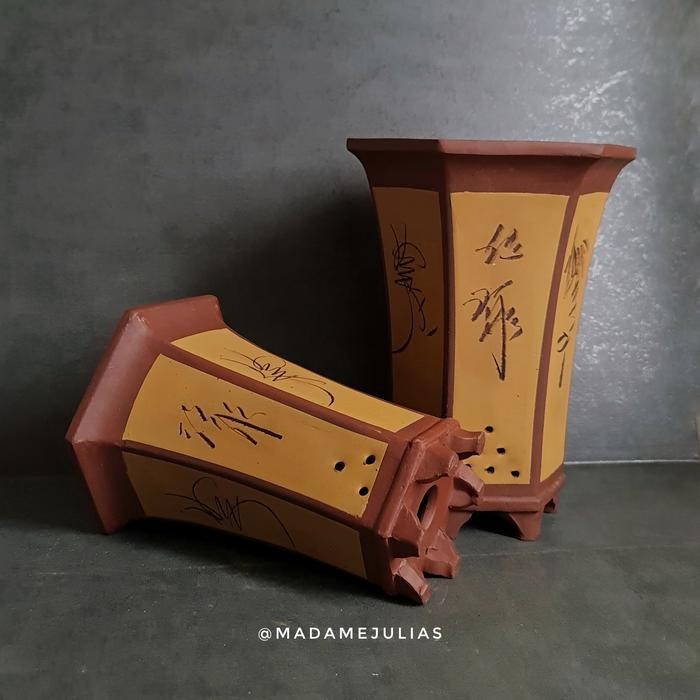 PREMIUM pot keramik tinggi handmade bonsai sukulen