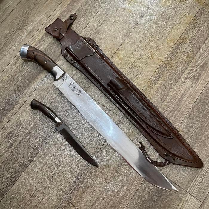 PREMIUM Golok Pisau Sembelih Jagal Super Tajam Seset Sisit 1 Set Baja Per 40cm