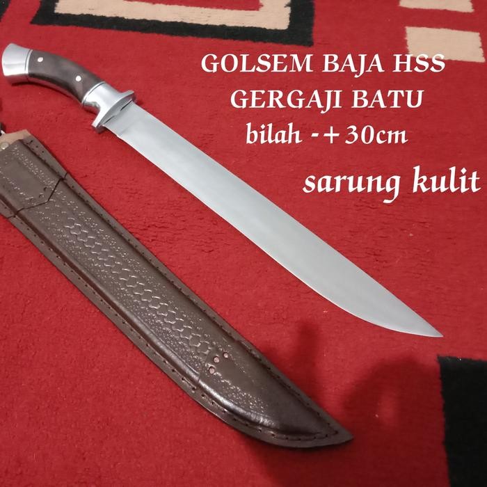 PREMIUM GOLSEM SUPER PISAU JAGAL SEMBELIH BAJA HSS GERGAJI BATU SARUNG KULIT
