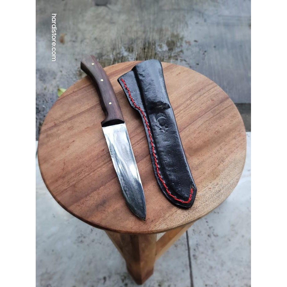 PREMIUM Pisau Sembelih Unggas 13,5 cm Baja L6 Semi Mirror Fulltang Handle Kayu Sonokeling