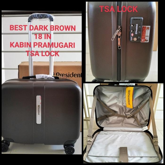 KOPER KABIN FIBER 18 INCHI PRESIDENT PRAMUGARI ORIGINAL TSA TERLARIS