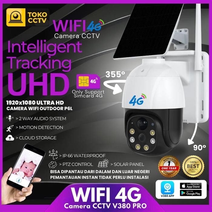 Kamera CCTV PTZ Solar Support GSM 4G , CCTV Camera 4G Aplikasi V380 Led Plastik Matahari Listrik