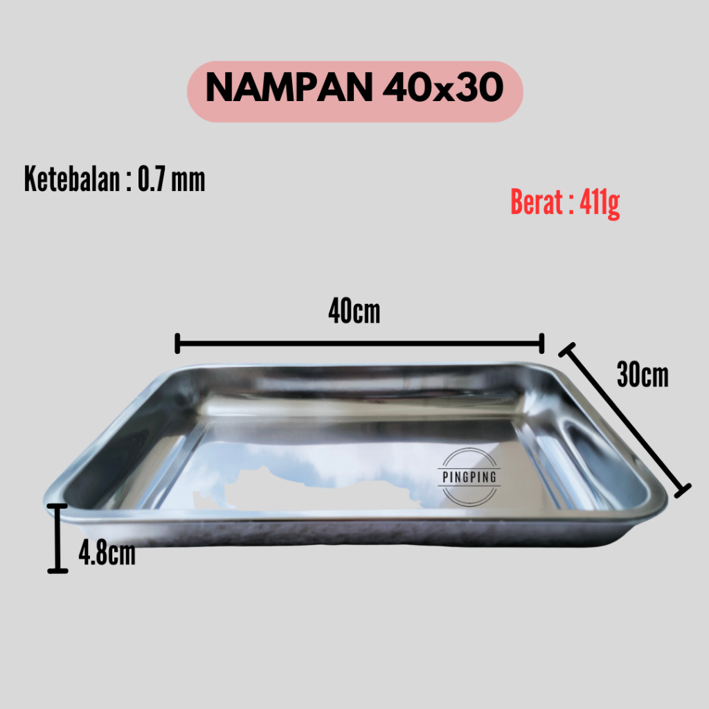 ID NAMPAN KOTAK STAINLESS UKURAN 27X20X4.8 36X27X4.8 40X30X4.8 60X40X4.8