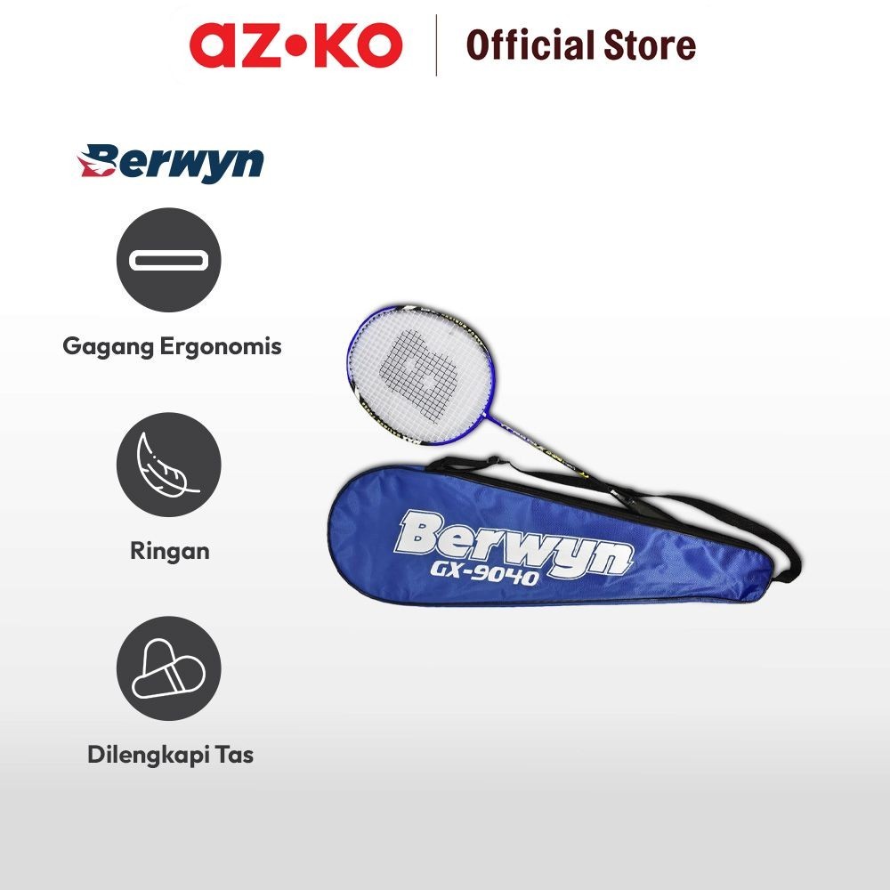 AZKO Berwyn Raket Badminton Dengan Cover Gx-9040 Raket Bulu Tangkis Racket Badminton Perlengkapan