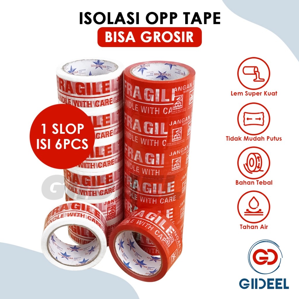 

GIIDEEL ISOLASI 48mmx50m Fragile 4 in 1 Untuk Packing Barang Aman