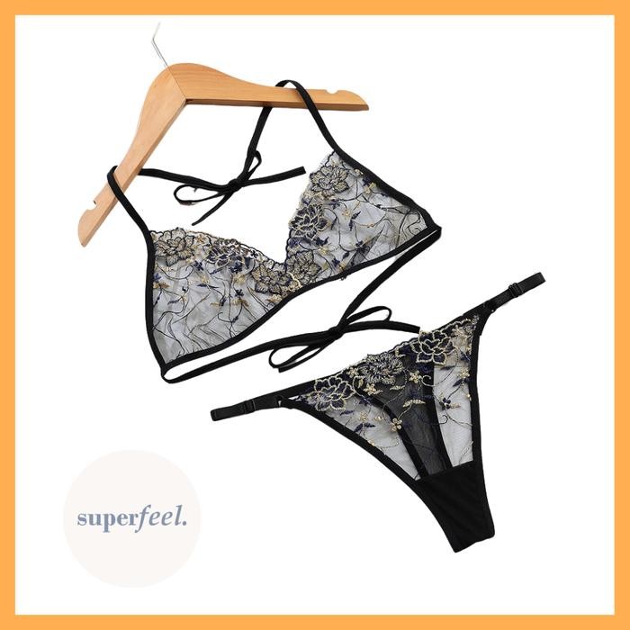 SET LINGERIE WANITA SEXY BROKAT LACE TRANSPARAN SEKSI HOT CD BRA 575