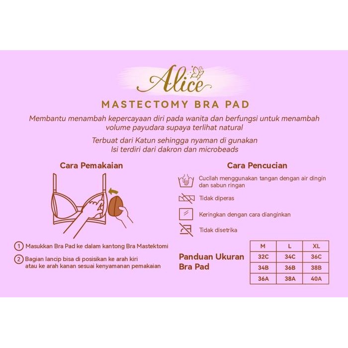 Alice Bra Insert Pad Mastektomi BH Busa Penyumpal Breast Cancer Katun