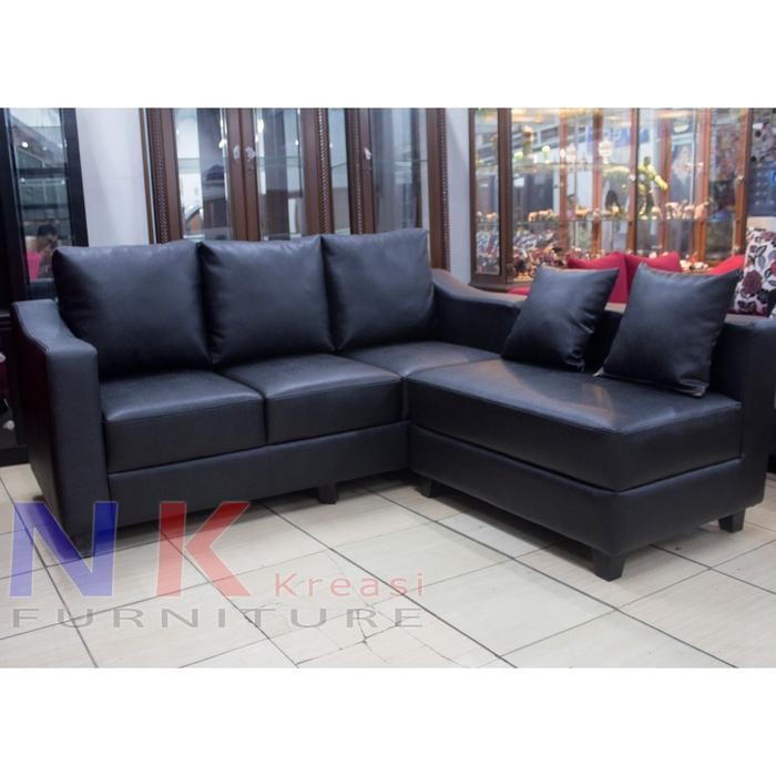 Terlaris Sofa Kursi Tamu L Minimalis (36) Sofa Sudut Kantor Black + Meja Tamu