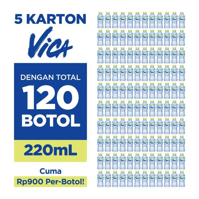

Terlaris- 5 Karton Air Mineral Vica Pet 220Ml [120 Botol]
