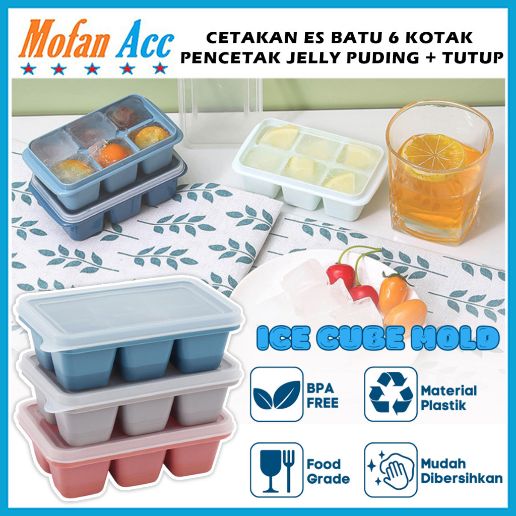 Cetakan 6 Kotak Dengan Penutup / Alat Pencetak Es Batu Puding Agar-Agar Jelly Coklat Yogurt Air