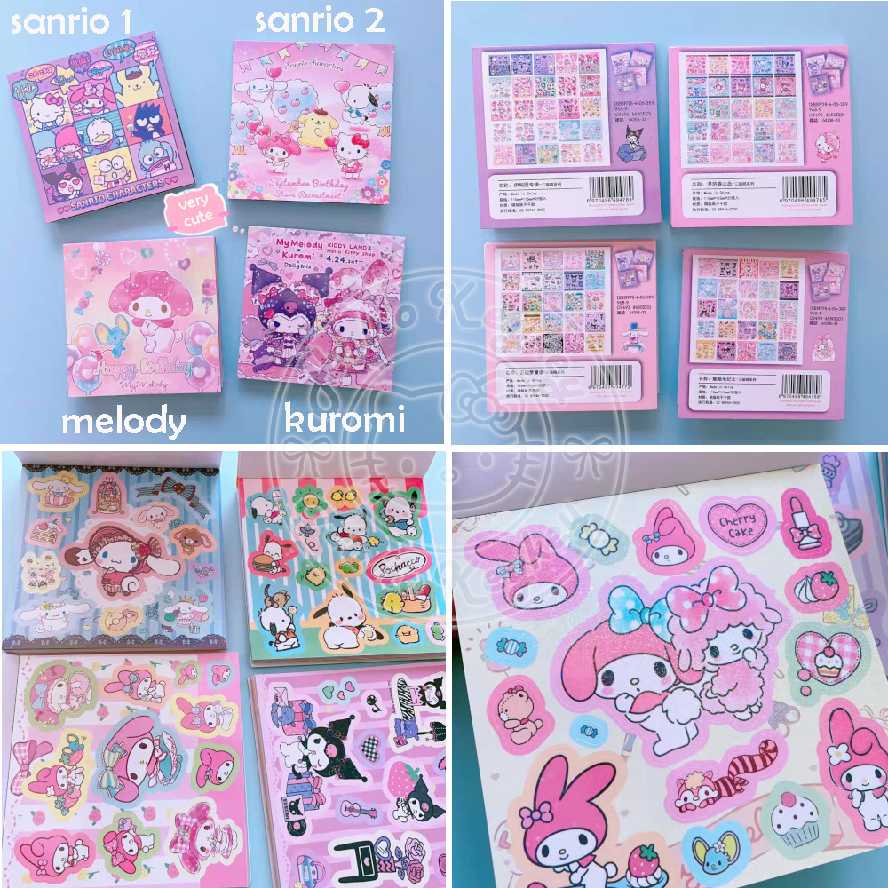 

stiker book holo hello kitty melody kuromi cinnamoroll pochacco sanrio