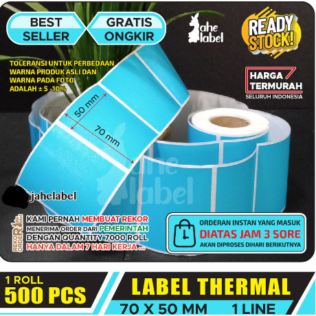 

label stiker direct thermal 70 x 50 blue - 500 pcs