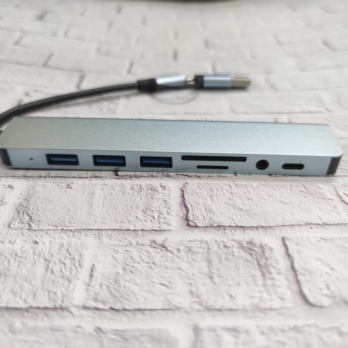 Usb Hub Type-C Combo 8In1 Usb 4 Port Hub + Sd + Tf Card Reader + Type C + Audio 3.5 Tipe C Hub With