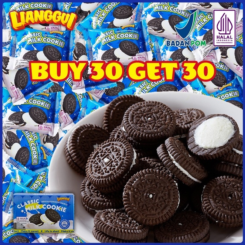 

30+30Pcs Lianggui Biskuit Susu Isi HALAL Renyah Lumer Snack Enak untuk Sekolah Kantor & Piknik
