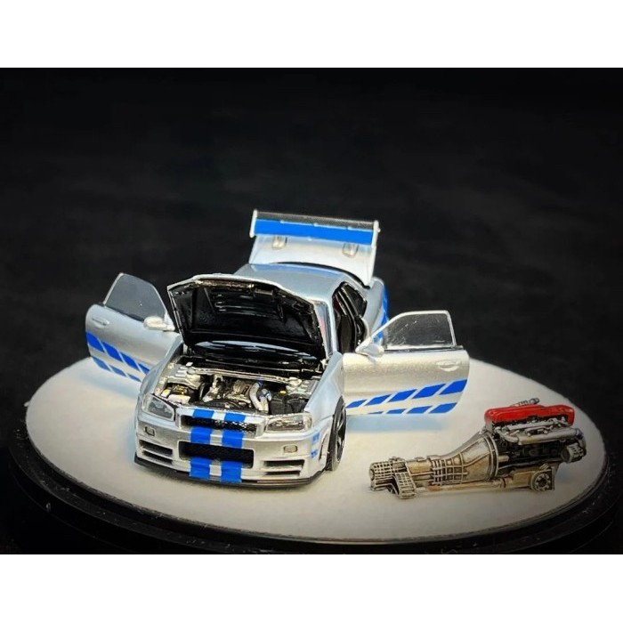 BARANG TERLARIS SALE PGM X ONE MODEL 1:64 NISSAN SKYLINE R34 NISMO Z-TUNE FAST FURIOUS SILVER BLUE
