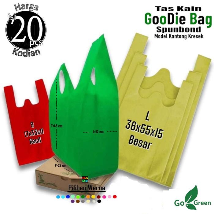 

Pesta- 1 Kodi isi 20 pcs Tas / Kantong Kain Spunbond Goodie Bag Model Kresek