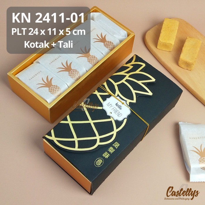 

Pesta- Kotak Dus Box Kue KN 2411-01 Nastar Taiwan Cookies Nanas Hitam Gold
