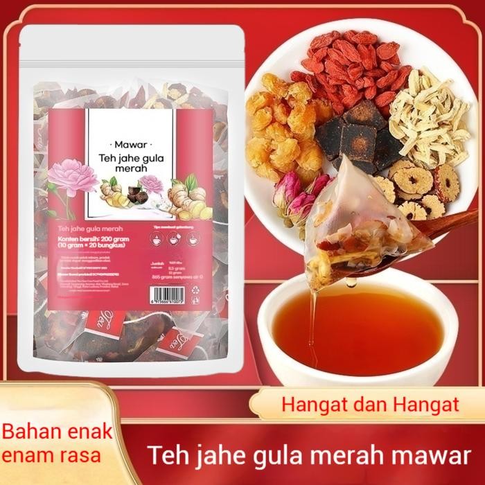 

CODTeh jahe kurma gula merah: 20 kantong (200g). Berisi lengkeng, kurma merah, wolfberry, mawar dan