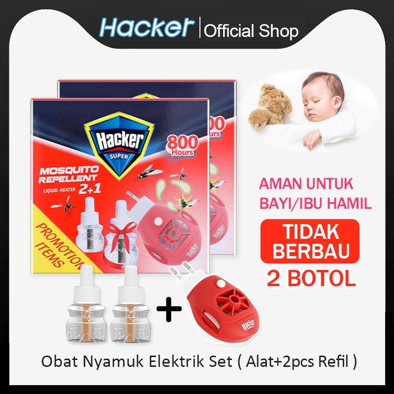 ( Alat+2 Refil ) Hacker Set Obat Nyamuk Elektrik Liquid / Anti Nyamuk Aman Untuk Bayi