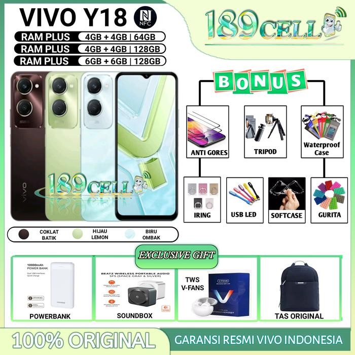 Gadgetra- Vivo Y18 Ram 6/128 Gb Vivo Y 18 Ram 4/128 Vivo Y18 Ram 4/64 Gb Garansi Resmi Vivo