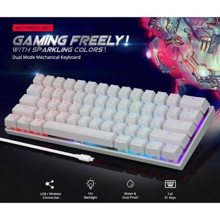 Meanical Keyboard Motospeed Ck62 Rgb 60% 2 Mode Wired And Bluetooth