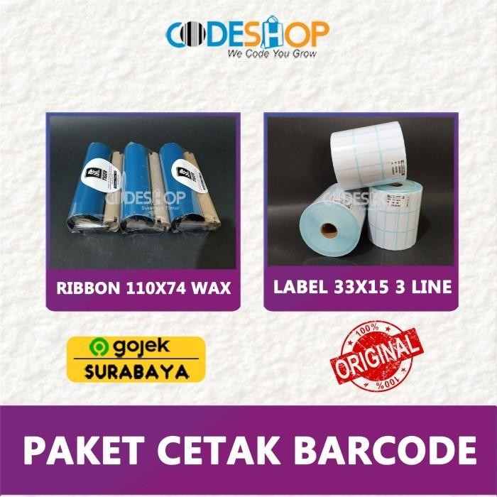 

(Paket) Tinta Printer Zebra Zd-220 Wax 110X74 + Label Semicoated 33X15