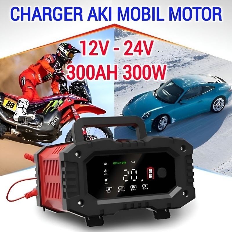 Charger Aki Motor Mobil Cas Aki 300AH 12V 24V 300W FOXSUR FTP-200