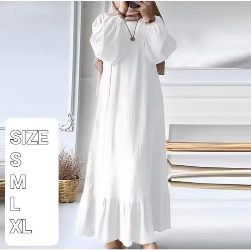 gamis dress alea korean lookk polos crincle remaja terbaru/kekinian viral gamis dress lebaran size s