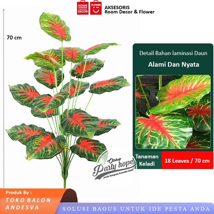 daun keladi jumbo merah / daun aglonema plastik bunga hias artificial
