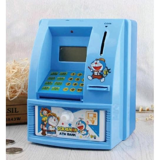 CELENGAN ATM MINI DORAEMON MESIN HITUNG SALDO UANG KERTAS DAN KOIN