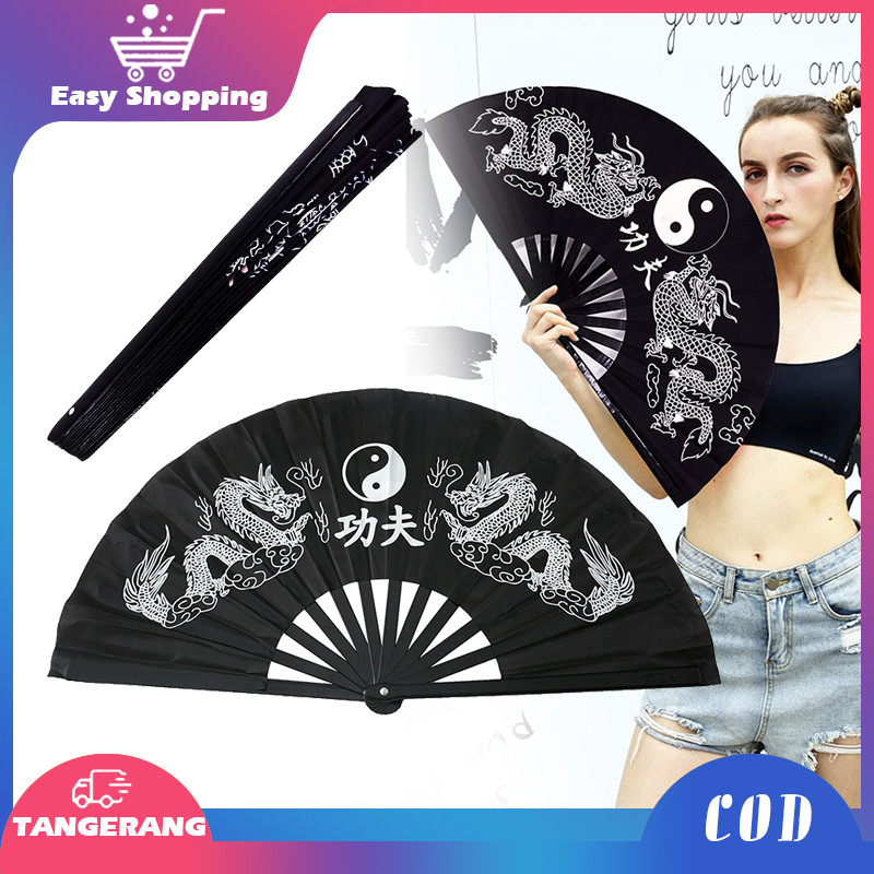 Glamourgemss Kipas Tangan Lipat Kungfu Lipat Kipas Kungfu Jumbo Kipas Silat Untuk Pertunjukan Tari