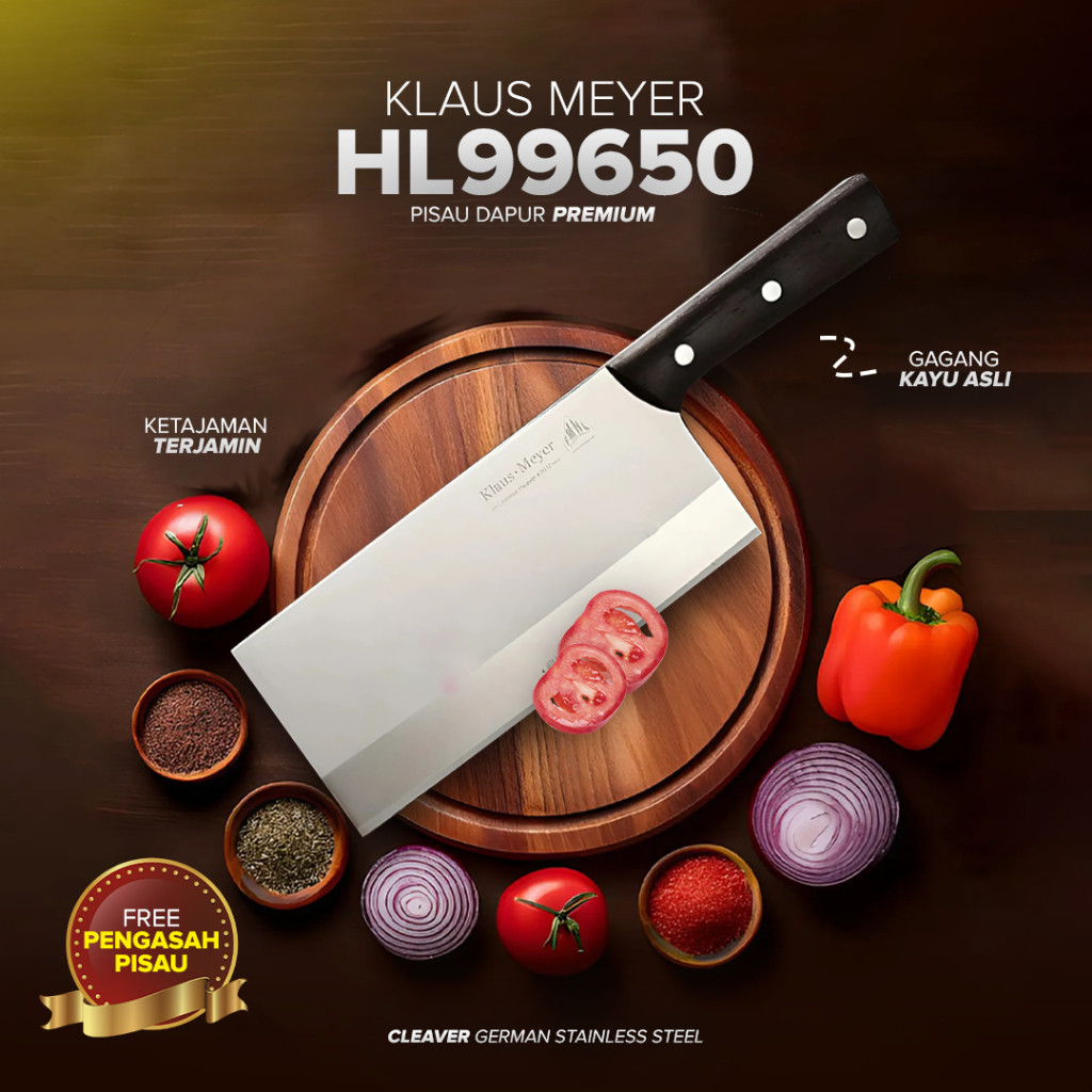 Klaus-MeyerPisau Dapur Jerman Stainless Steel Multifungsi Gagang Kayu Super Tajam Chef Knife