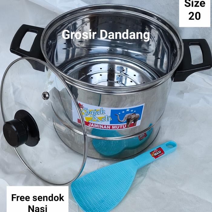 Dandang kukusan/nasi tutup kaca free sendok nasi